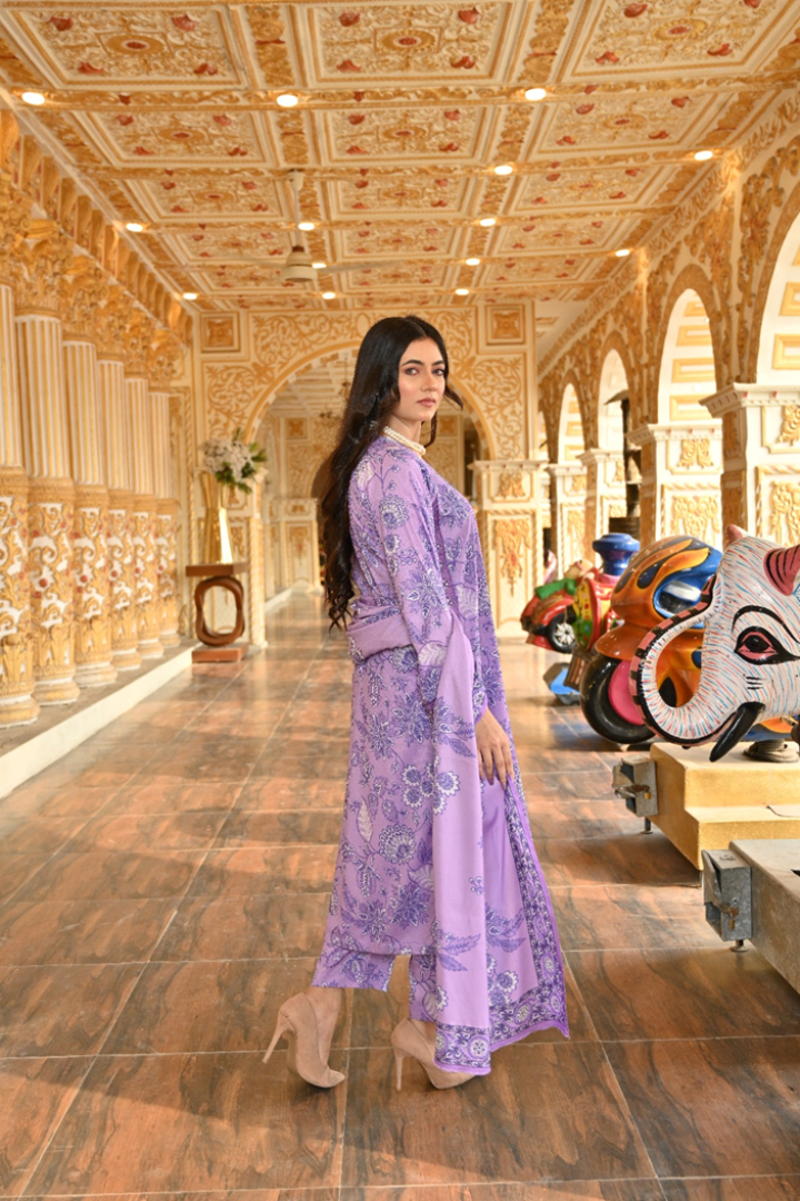 Lavender Dream - Printed Premium Doria Linen Stitched Suit (SKU: 3059)