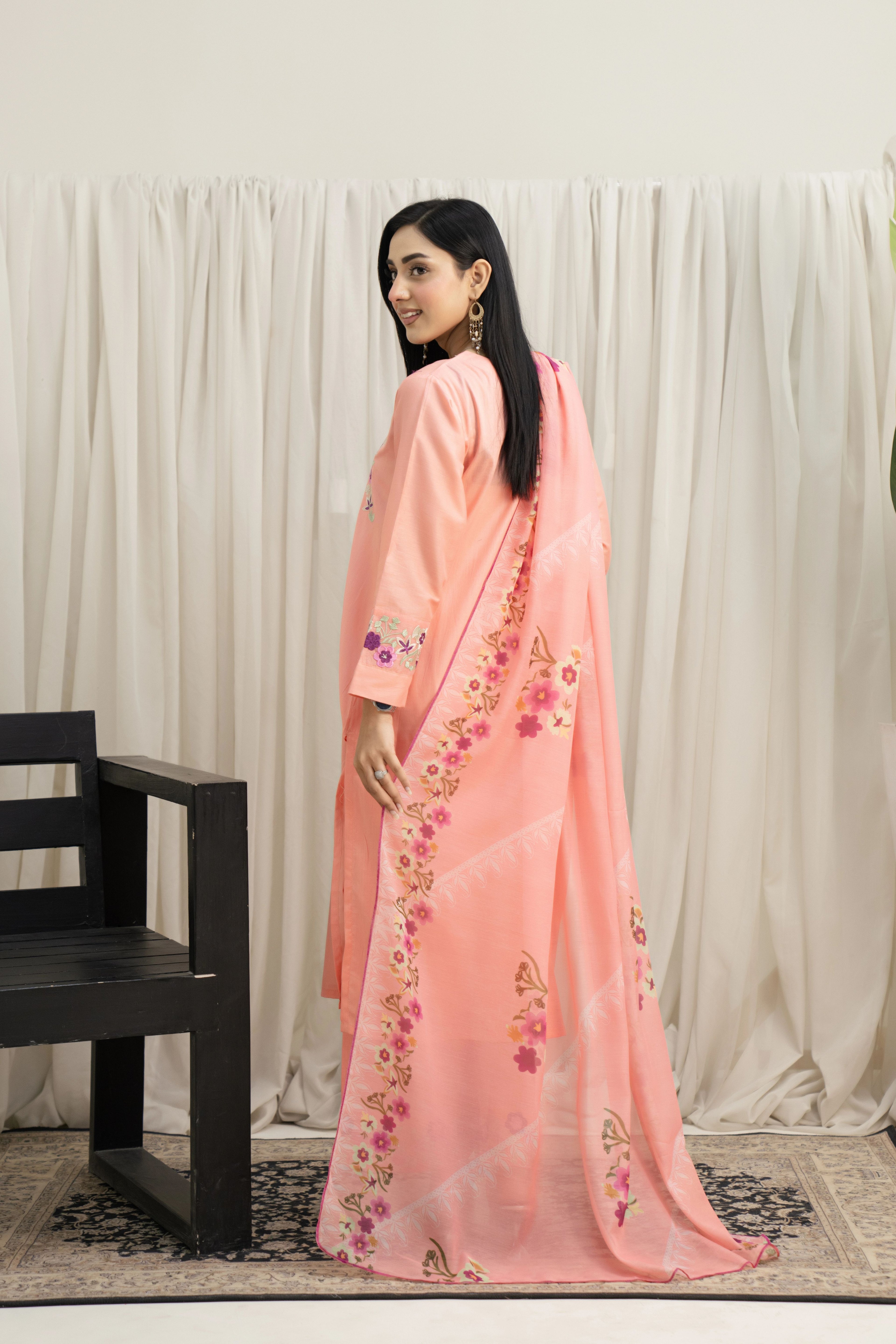 ZR Collections Hub Peach Pink Embroidered Stitched Lawn Suit for Women – Summer Ready to Wear