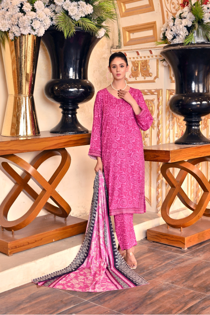 Dark Pink Delight - Embroidered Doria Linen Stitched Suit (SKU: 3055)