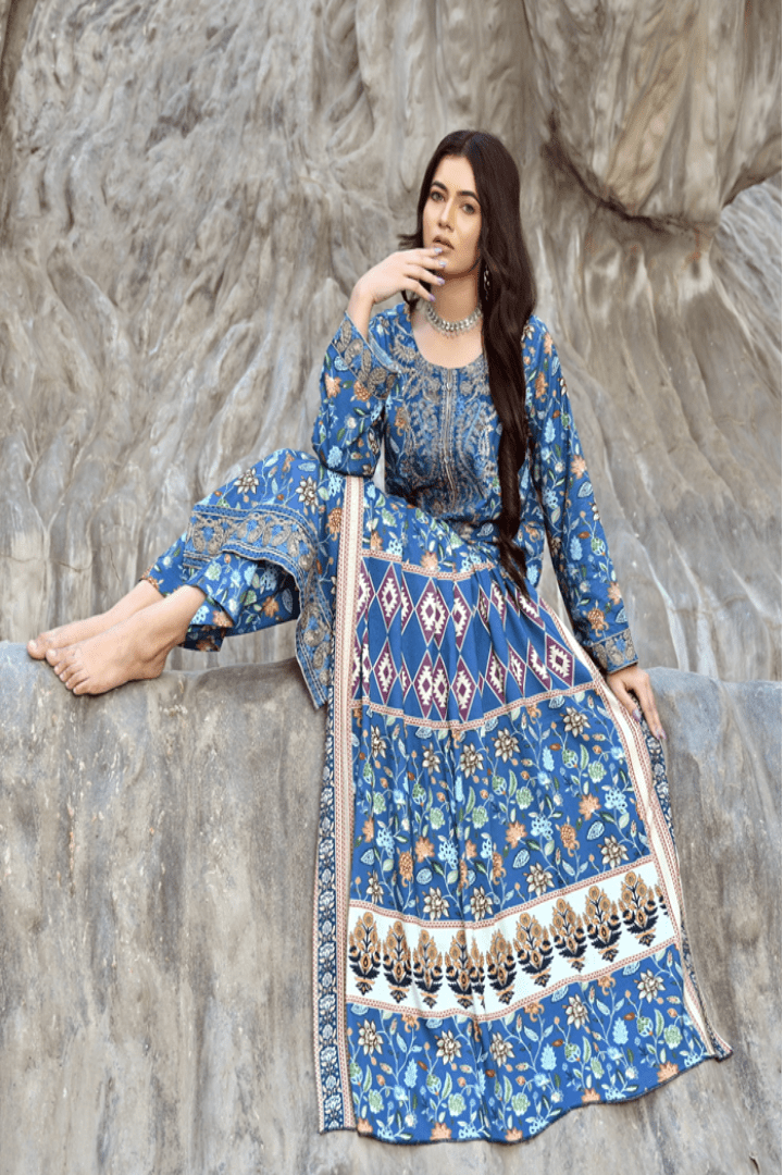 ZR Collections Hub: Sapphire Blue Embroidered Doria Linen Stitched Suit | Ready To Wear ZR Collections Hub: Sapphire Blue Embroidered Doria Linen Stitched Suit | Ready To Wear