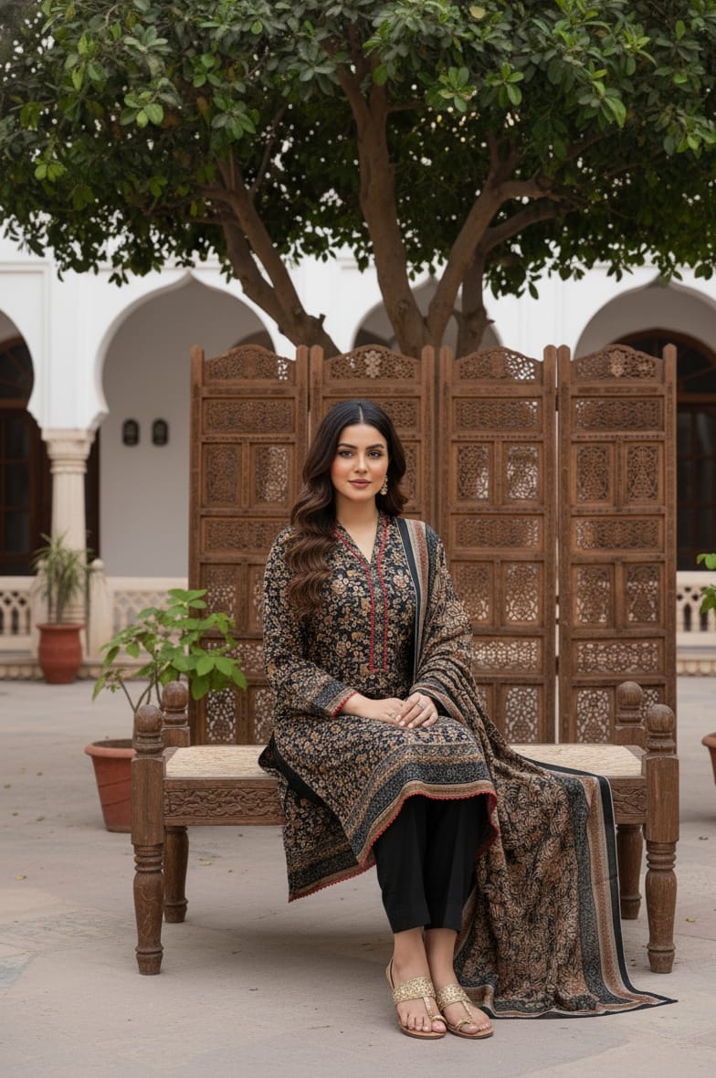 Winter Luxe Stitched – ZR2803 Printed Khaddar 3PC Suit with Khaddar Dupatta